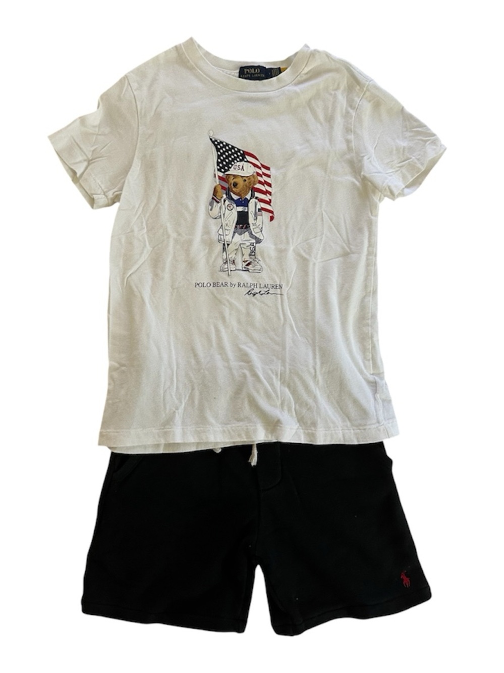 Polo by Ralph Lauren Boy’s Team USA Polo Bear Graphic Tee and Black Shorts Set